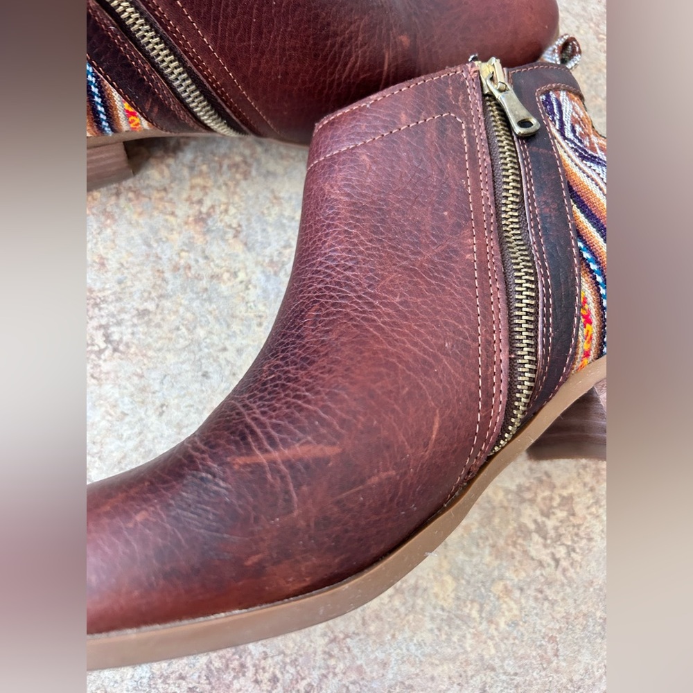 Inkka Beautiful Brown Leather Ankle Boots with Textile Design size 9 - Picture 10 of 10